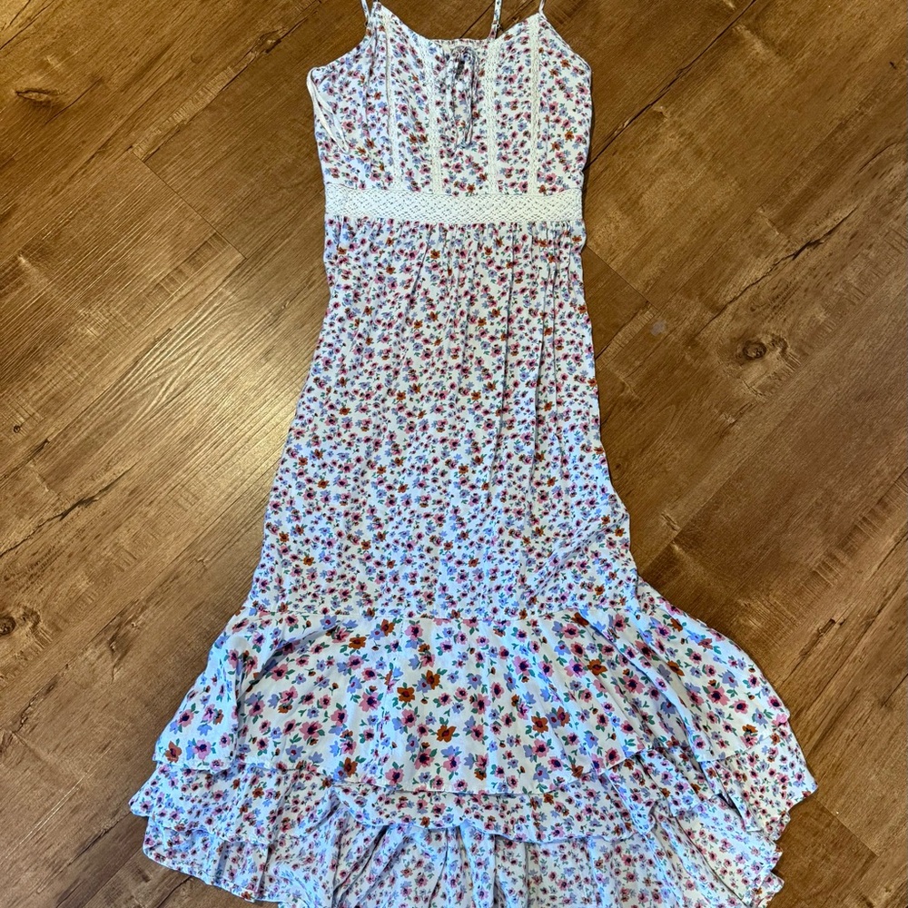 Japna White Floral Maxi Dress with Pink and Red Flowers